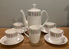 Rare Shelley Cleopatra 14200 Fine Bone China dainty Coffee Set White/Pastel VVGC