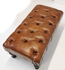 Rectangular Chesterfield Footstool 100% Vintage Tan Leather with Legs