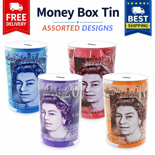 Money box tin - £5, £20