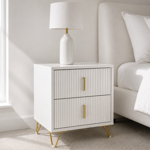 White fluted bedside table - table, 2