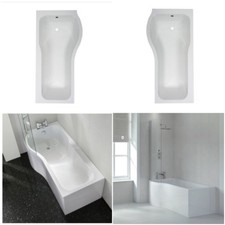Left & Right Hand P Shaped Shower Bath 1500mm 1700mm Bath Tub with Shower Screen