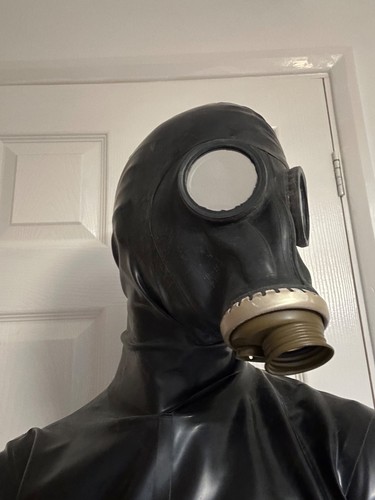 Black latex open face hood