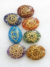 Reiki sign engraved 7 chakra natural stone orgone oval worry stone healing