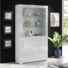 White Display Cabinet Modern High Gloss &Matt Cupboard LED Lights Clifton 20