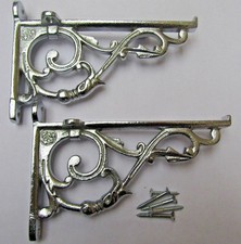 Shelf Brackets Cast Iron Chrome Finish Small Lipped Ornate Victorian Pair Of 6"