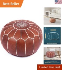 Genuine Leather Round Pouf Unstuffed - Moroccan Ottoman Footstool, Footrest C...