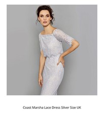 Worn Once COAST MARSHA SILVER GREY OFF SHOULDER LACE DRESS UK 18