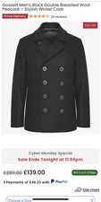 Gorgeous Warm Woolmaker Gosset Double Breasted Men’s Pea Coat Black Size L