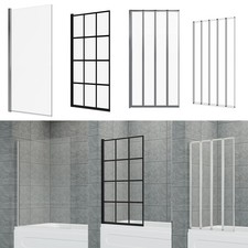 4 Folding Over Bath Shower Screen Frame Wet Room Clear Glass Panel 800x1400mm