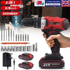 2 Battery Cordless Drill 21V Electric Screwdriver Set Combi Driver High Power UK
