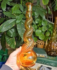 Vintage Depose Genie Bottle Amber Glass Swirl Snake Vase Empoli Italy Mcm
