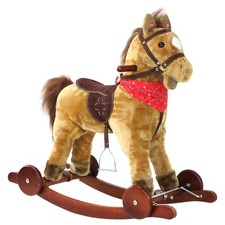 TEX CHILDRENS ROCKING HORSE LUXURY PLUSH TOY WITH PUSH ALONG WHEELS & PONY SOUND