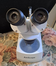 Laboratory AmScope Cordless Portable Stereo Microscope Top & Bottom LED Lights
