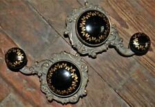 Antique Set Of 2 Cast Iron,  Hand Painted Black & Gold Porcelain Window Winders