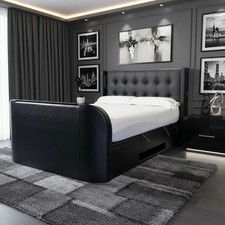 Campbell True Sound 5.1 TV Bed Ottoman Upholstered in Black Leather