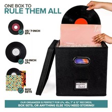 Vinyl Record Storage Box W-Lids Handles Stylish Practical Lp Record Organizer UK