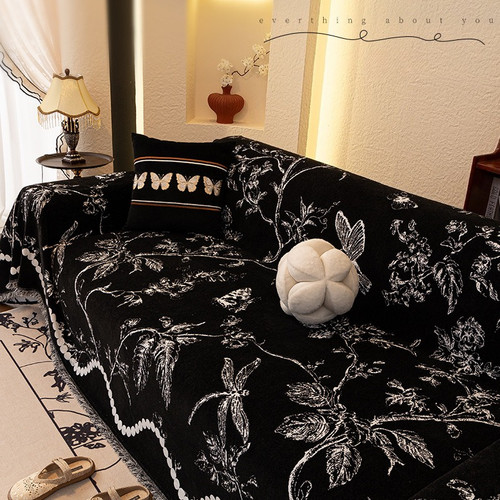 Floral chenille sofa cover - chenille,