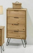 Retro Augusta Solid Waxed Pine 4 Drawer Tall Narrow Chest of Drawers Tallboy