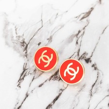 Chanel Gold Red Enamel Button