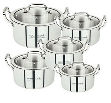 Platinum Triply Stainless Steel Saucepots with Vented Glass Lid, Induction Base