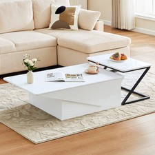 3-in-1High GlossTop Convertible Coffee Table Livingroom White Hidden Storage