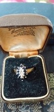 Antique Vintage 1930 Sapphire Diamond Sterling Silver Gilt Ring Size UK O, US 7