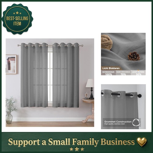 Sheer grey linen look curtains - grey, linen-look