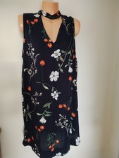 Debenhams RH Choker Navy Floral Shift Dress Size 18