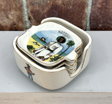 Vtg Nassau Porcelain Square Personal Ashtrays Set of 4 Stacking Souvenir