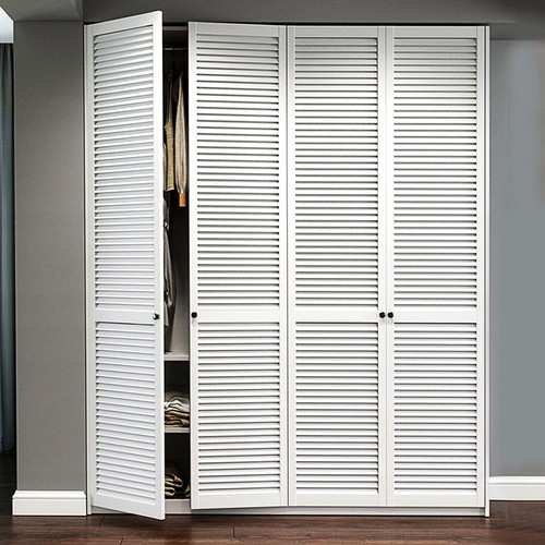 Wooden open louvre wardrobe - wooden,