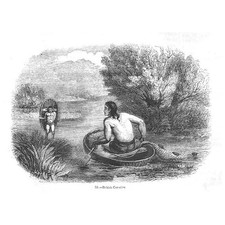 Ancient British Coracles - Antique Print 1845