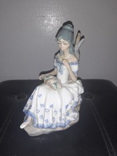 Vintage Spanish Casades Seated Lady with Flower Basket Figurine