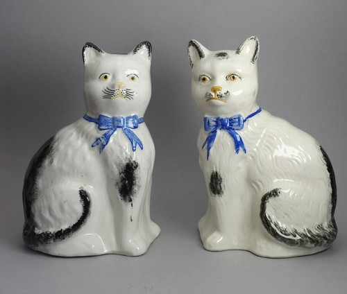 Two staffordshire style cats - staffordshire,