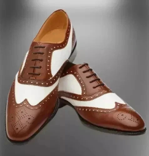 Handmade brown white - white, wingtip