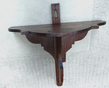 Victorian ornate wooden wall shelf,  carved candle sconce, church statue