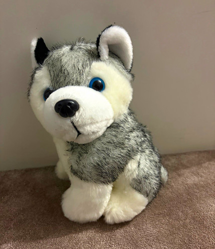 Grey white husky dog plush - grey,