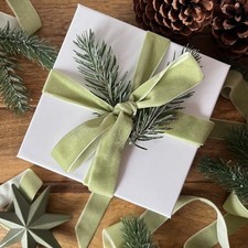 Christmas Velvet Ribbon Dusky Sage Green Luxury Gift 25mm Full Spool or Cut