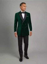 Elvis Men's Green Velvet Double-Breasted Tuxedo Jacket with Peak Lapel 38L
