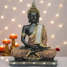 25cm Meditating Buddha Statue - Orange & Black Showpiece for Home & Gifts