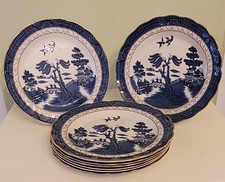8 x Royal Doulton Fine China Booths TC1126 Real Old Willow 10" Dinner Plates