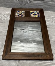 Wooden Mirror with Ceramic Tiles Made In Spain 13.25” X 8” Boho Wall Decor