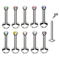 2X Multi Size Crystal Internal Thread Labret Monroe Tragus Piercing Lip Ear Ring