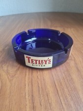Vintage Tetley's Bitter Glass Ashtray Black 6 Inch Man Cave Pub