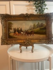 Coach Horse Oil Painting Gesso Rococo Antique Frame British Victorian Style Art