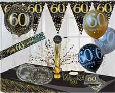 60th birthday black gold themed party decorations balloons bunting banners