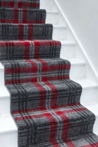 Grey red tartan carpet - tartan,