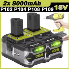 2X 18V 8Ah Battery for RYOBI One Plus Lithium RB18L50 P108 P109 Battery