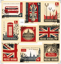 London Stickers Decals London Postage Stamp designs ((x9) 55x43mm)1 sheet