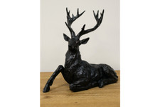 30cm Proud Lying Sitting Stag Black Bronzed Statue Ornament Figurine Gift