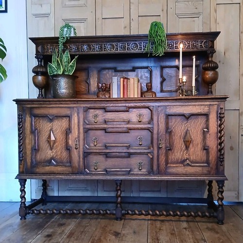 Antique oak sideboard with - sideboard,